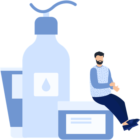 Niño hablando de productos cosméticos  Ilustración