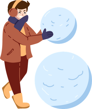 Niño hace bola de nieve  Ilustración