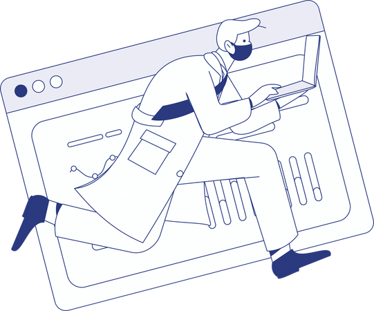 Niño haciendo análisis de datos remotos  Ilustración