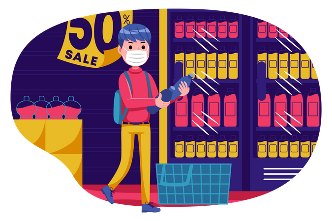 Niño haciendo compras en venta  Ilustración