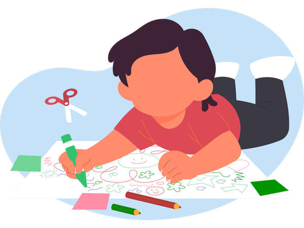 Niño haciendo dibujo  Ilustración