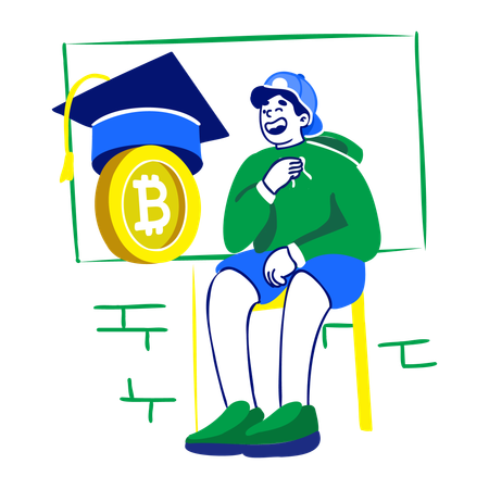 Niño haciendo educación sobre criptomonedas  Ilustración