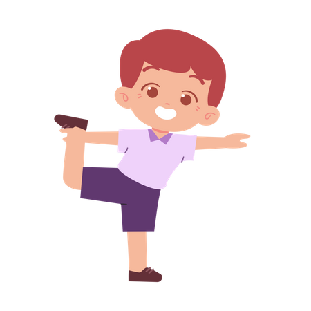 Niño haciendo ejercicio de estiramiento de piernas  Ilustración