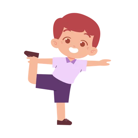 Niño haciendo ejercicio de estiramiento de piernas  Ilustración