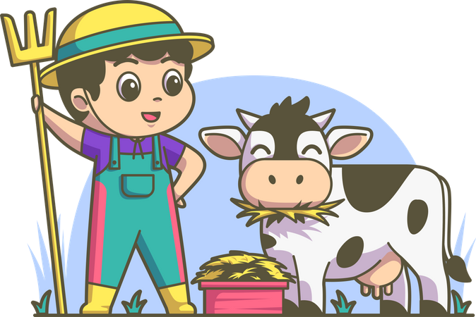 Niño haciendo ganadería  Ilustración