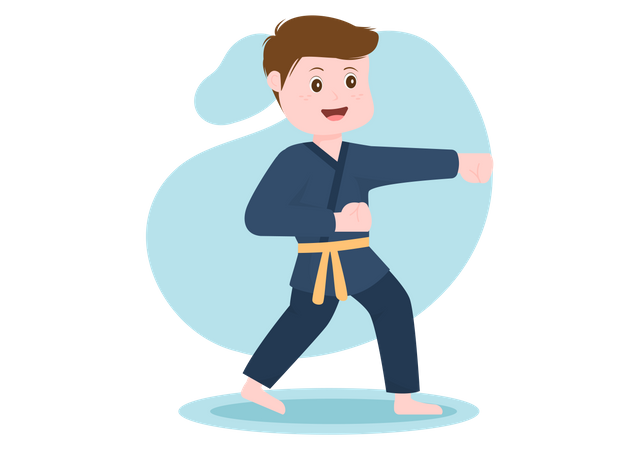 Niño haciendo karate  Ilustración