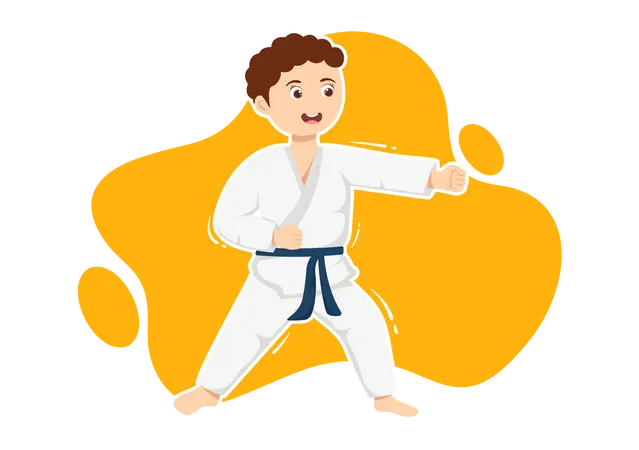 Ninos Haciendo Algunos Movimientos Basicos De Artes Marciales De Karate Pose De Lucha Y Usando Kimono En Dibujos Animados Dibujados A Mano Para Plantillas De Pagina De Inicio Ilustracion Ilustración