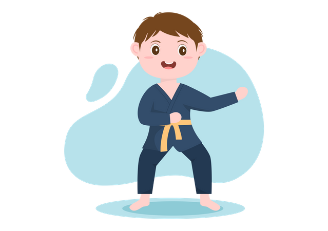 Niño haciendo artes marciales Karate  Ilustración