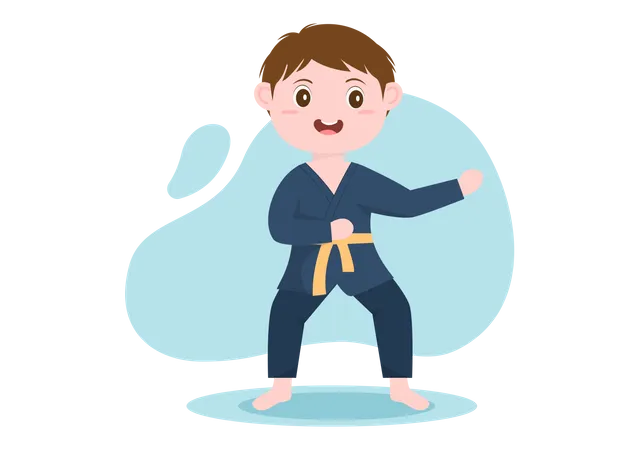 Niño haciendo artes marciales Karate  Ilustración