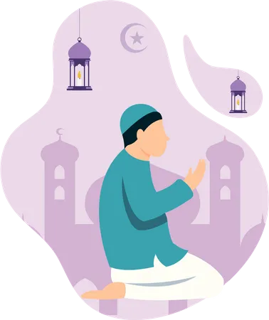 Niño haciendo la oración del ramadán  Ilustración