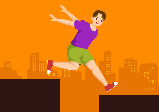 Niño haciendo parkour  Ilustración