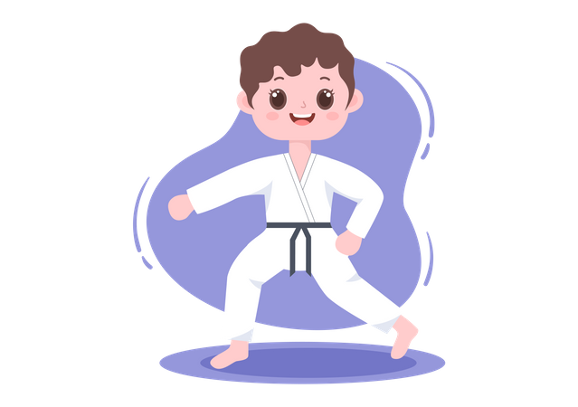 Niño haciendo práctica de karate  Ilustración