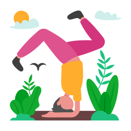 Niño haciendo práctica de parada de cabeza  Illustration