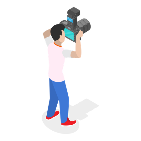Niño haciendo su pasatiempo favorito de la fotografía.  Ilustración