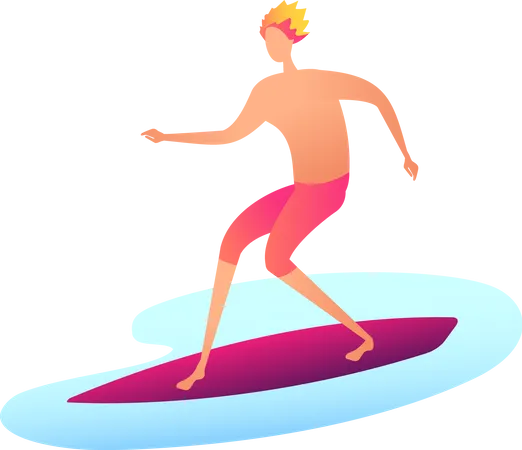 Niño haciendo surf en la playa  Ilustración