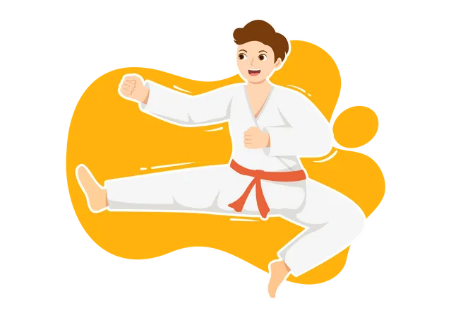 Personas Haciendo Algunos Movimientos Basicos De Artes Marciales De Karate Pose De Lucha Y Usando Kimono En Dibujos Animados Dibujados A Mano Para Plantillas De Pagina De Inicio Ilustracion Ilustración