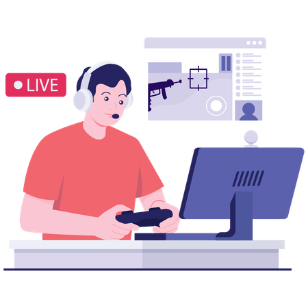 Niño haciendo transmisión en vivo de juegos  Illustration