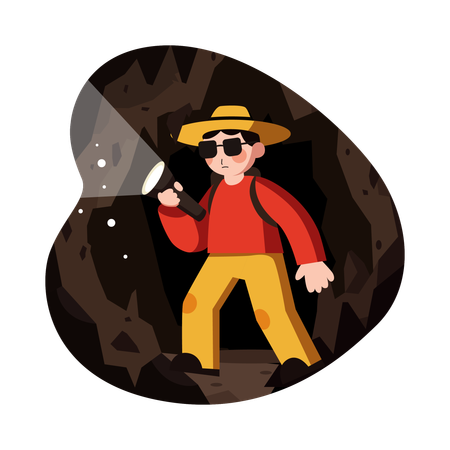 Niño haciendo una expedición de espeleología  Ilustración