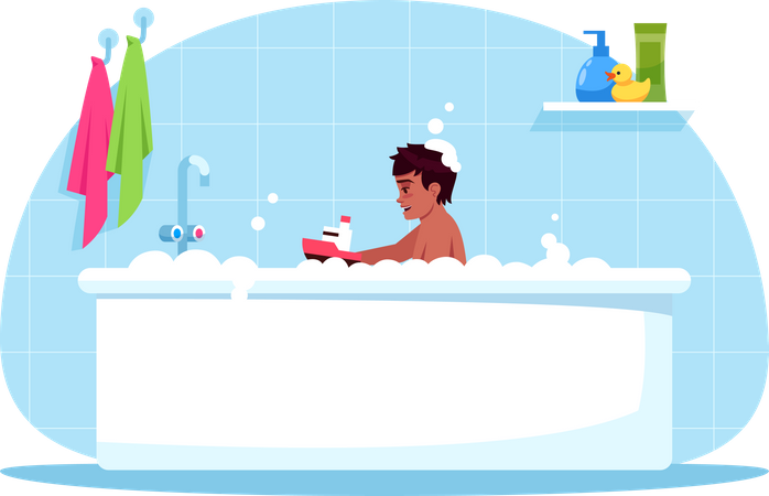 Hora del baño niño  Ilustración