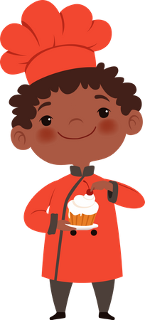 Niño pequeño horneando cupcake  Ilustración