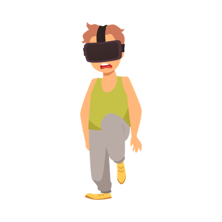 Niño golpeado por gafas de realidad virtual  Ilustración