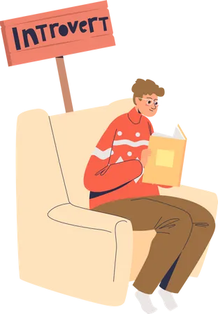 Niño introvertido sentado y leyendo un libro  Ilustración