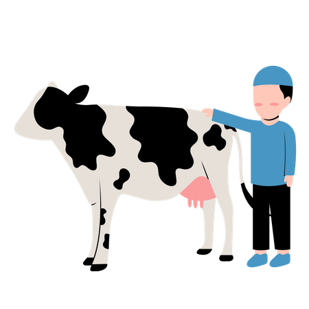 Niño islámico con vaca  Ilustración