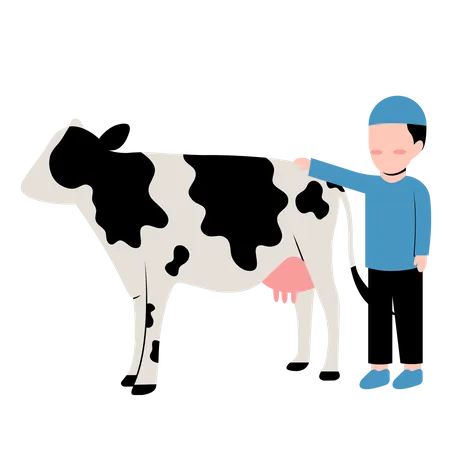 Niño islámico con vaca  Ilustración