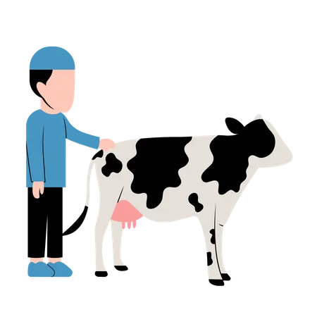 Niño islámico con vaca  Ilustración