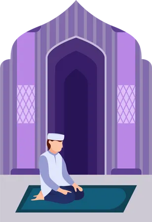 Niño islámico haciendo oración namaz  Ilustración