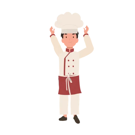 Joven Chef Con Sombrero De Chef Lindo Pequeno Chef Con Delantal Ilustración