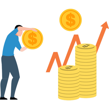 Joven sosteniendo moneda de un dólar  Ilustración