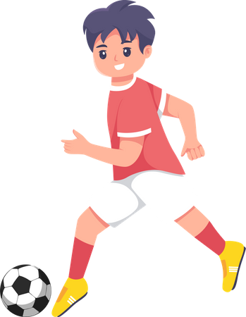 Jugador de fútbol niño pateando fútbol  Ilustración