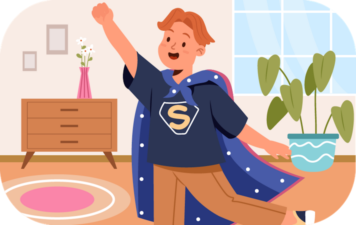 Niño jugando al personaje de superhéroe  Ilustración
