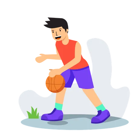 Niño jugando baloncesto regate  Ilustración