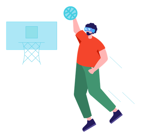 Niño jugando baloncesto en vr  Ilustración