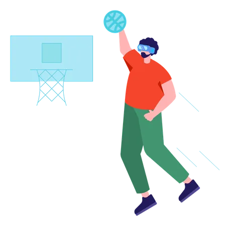 Niño jugando baloncesto en vr  Ilustración