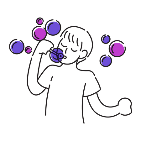 Niño jugando burbujas  Ilustración