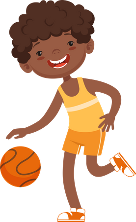 Niño jugando con baloncesto  Ilustración