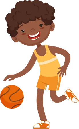 Niño jugando con baloncesto  Ilustración