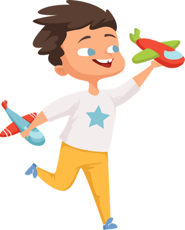 Niño jugando con juguetes de avión  Ilustración