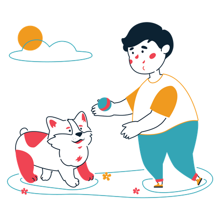 Niño jugando con perro  Ilustración