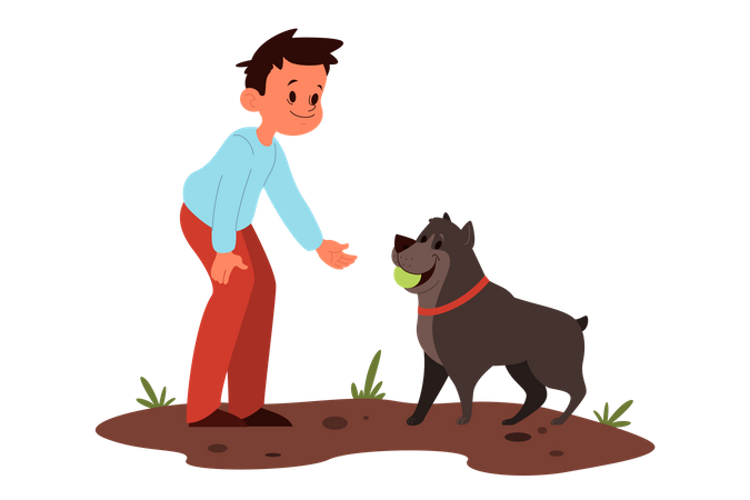 Niño jugando con perro en el parque  Ilustración