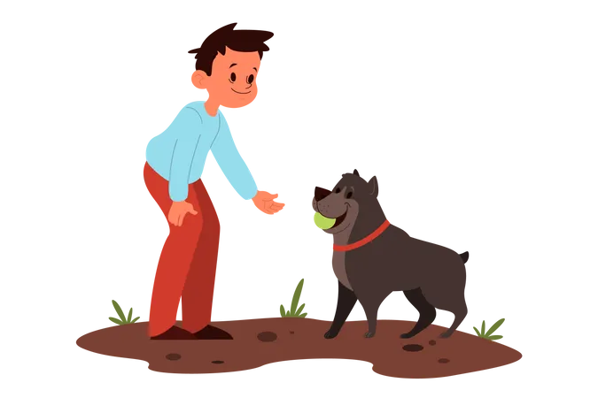 Niño jugando con perro en el parque  Ilustración