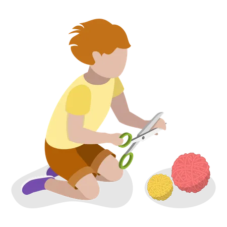 Niño jugando con tijeras  Ilustración