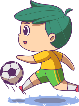 Niño jugando futbol  Ilustración