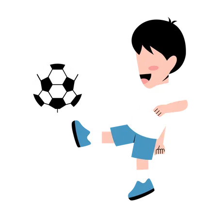 Personaje De Nino Pequeno Jugando Al Futbol Ilustración