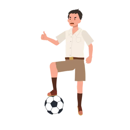 Niño jugando al fútbol después de la escuela  Ilustración