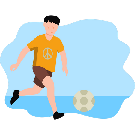 Niño jugando al fútbol en el día de la paz.  Ilustración