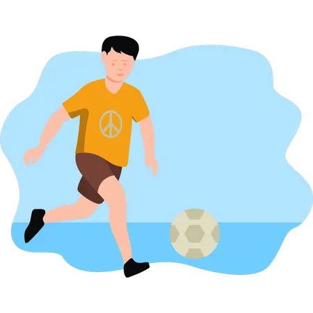 Niño jugando al fútbol en el día de la paz.  Ilustración